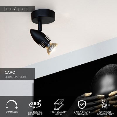 Lucide CARO - Ceiling spotlight - Ø 9 cm - 1xGU10 - Black